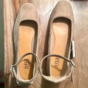 Taupe Buckle Strap Ballet Flats 7M *never worn*